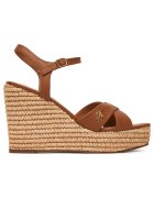 Steve Madden сандали еспадрили от естествена кожа с плетена платформа тип клин - каишка на глезена и метален лого елемент - кафяви