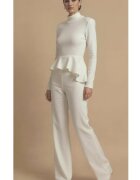 Sugar Couture Комплект от вълна - Разкроен панталон и асиметрична блуза с волани Merino Grace" - IVOIRE"