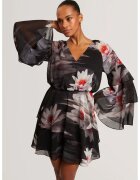 Ted Baker Къса рокля на волани с разкроени ръкави - Бял/Избеляло черно/Ярко червено