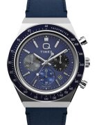 Timex Мъжки часовник Q Diver - хронограф - 40мм - син - каишка от естествена кожа - водоустойчив на 5 ATM