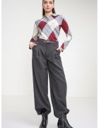 Tommy Hilfiger Кариран памучен пуловер - Бордо/Сив меланж