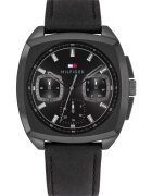 Tommy Hilfiger Мъжки часовник Apollo - черен - 41mm - кварцов - черна кожена каишка