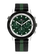 Tommy Hilfiger Мъжки часовник Troy - 46mm - сребрист корпус - черен текстилен ремък - кварцов механизъм