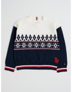 Tommy Hilfiger Памучен пуловер с традиционен принт - Кралско Синьо/Мръснобял