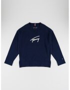 Tommy Hilfiger Пуловер от органичен памук с лого - Бял/Тъмносин