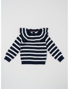 Tommy Hilfiger Раиран пуловер с набирания - Бял/Тъмносин