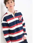 Tommy Hilfiger Раиран суитшърт с яка - Червен/Бял/Тъмносин