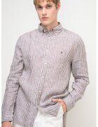 Tommy Hilfiger Раирана ленена риза с яка с копчета - Бял/Небесносин