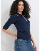 Tommy Hilfiger Тениска с лиосел и памук - с яка и миди ръкави