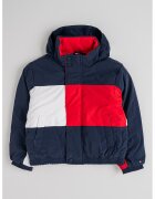Tommy Hilfiger Ватирано зимно яке Heritage с лого - Бял/Ултрамарин синьо/Черешово червено