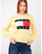 Tommy Jeans Пуловер с органичен памук и вълна - Ултрамарин синьо/Аленочервен