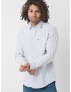 Tommy Jeans Раирана риза с джоб - Бял/Светлосин