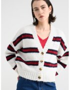 Tommy Jeans Раирана жилетка с шпиц - Червен/Коняк кафяв/Розово