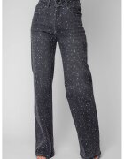 uFIT Широки еластични дънки с камъни Black 20624