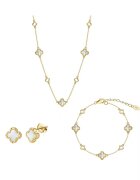 UNA VIDA Комплект детелина Trifoi Clover Pearl от сребро 925 - позлатен с 14K злато
