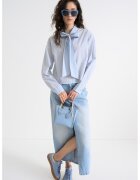 United Colors of Benetton Свободна риза с голяма панделка - Бял/Пастелносин