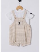 US Polo Assn Памучен кариран гащеризон и тениска - 2 части - Бял/Бежов
