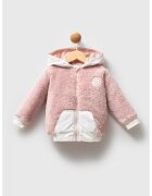 US Polo Assn Плюшено яке с с качулка и лого - Мръснобял/Прашно розово