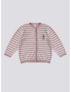 US Polo Assn Пуловер с копчета и райе - Тъмнорозов/Мръснобял
