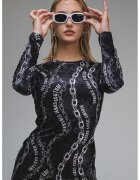 Versace Jeans Couture Рокля с дълги ръкави - Избеляло черно/Мръснобял