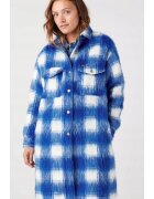 Wrangler Дамско палто модел Plush Wool - свободна кройка - бяло-сини карета - смес полиестер-вълна-акрил