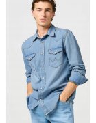 Wrangler Мъжка риза - деним - синя - памучна - къс ръкав - стандартна кройка