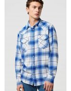 Wrangler Мъжка риза - памучна риза - синя - цип - къс ръкав