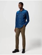 Wrangler Мъжки дънки - Larston - вталени - 5 джоба - средна талия - цип - памук - кафяви