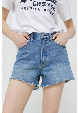 Abercrombie & Fitch Дънкови къси панталони в тъмносиньо с изчистен дизайн с висока талия - Pepit.bg