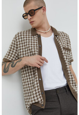 Abercrombie & Fitch Пуловер мъжки в кафяво с десен - Pepit.bg