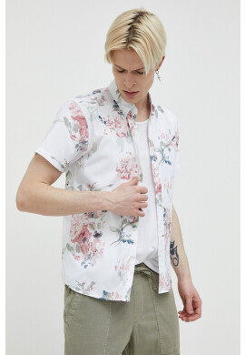 Abercrombie & Fitch Риза мъжка в бяло със стандартна кройка с яка с копче - Pepit.bg