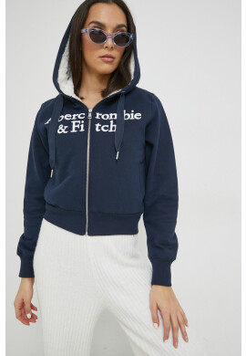 Abercrombie & Fitch Суичър в тъмносиньо с качулка с апликация - Pepit.bg