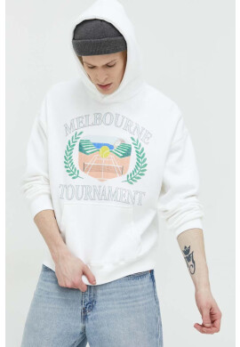 Abercrombie & Fitch Суичър в бяло с качулка с принт - Pepit.bg