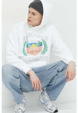 Abercrombie & Fitch Суичър в бяло с качулка с принт - Pepit.bg