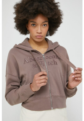 Abercrombie & Fitch Суичър в кафяво с качулка с апликация - Pepit.bg
