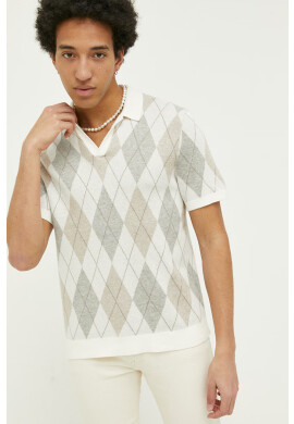 Abercrombie & Fitch Тениска с яка в бежово с десен - Pepit.bg