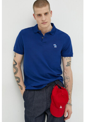 Abercrombie & Fitch Тениска с яка в тъмносиньо с апликация - Pepit.bg