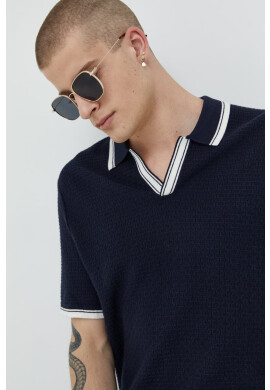 Abercrombie & Fitch Тениска с яка в тъмносиньо с изчистен дизайн - Pepit.bg