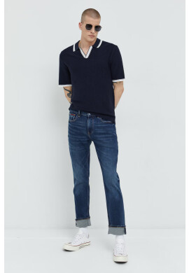 Abercrombie & Fitch Тениска с яка в тъмносиньо с изчистен дизайн - Pepit.bg