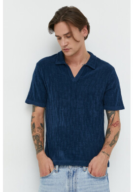 Abercrombie & Fitch Тениска с яка в тъмносиньо с изчистен дизайн - Pepit.bg