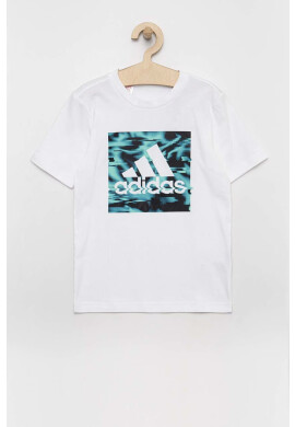 adidas Детска памучна тениска в бяло с принт - Pepit.bg