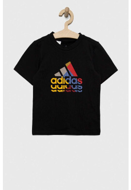 adidas Детска памучна тениска в черно с принт - Pepit.bg