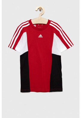 adidas Детска памучна тениска U 3S CB TEE в червено с десен - Pepit.bg