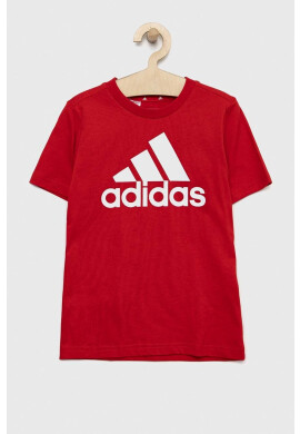 adidas Детска памучна тениска U BL в червено с принт - Pepit.bg