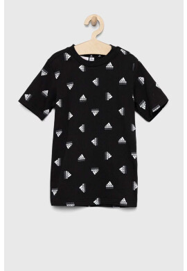 adidas Детска памучна тениска U BLUV TEE в черно с десен - Pepit.bg