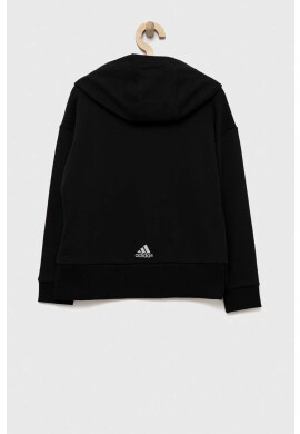 adidas Детски памучен суичър в черно с качулка с принт - Pepit.bg
