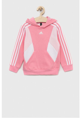 adidas Детски суичър LK CB FL HD в розово с качулка с десен - Pepit.bg