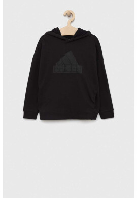 adidas Детски суичър U FI LOGO в черно с качулка с апликация - Pepit.bg