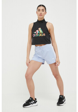 adidas Къс панталон в синьо с апликация с висока талия - Pepit.bg