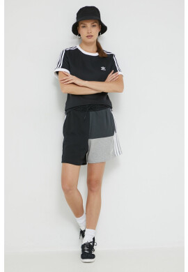 adidas Памучен къс панталон в черно с апликация с висока талия - Pepit.bg